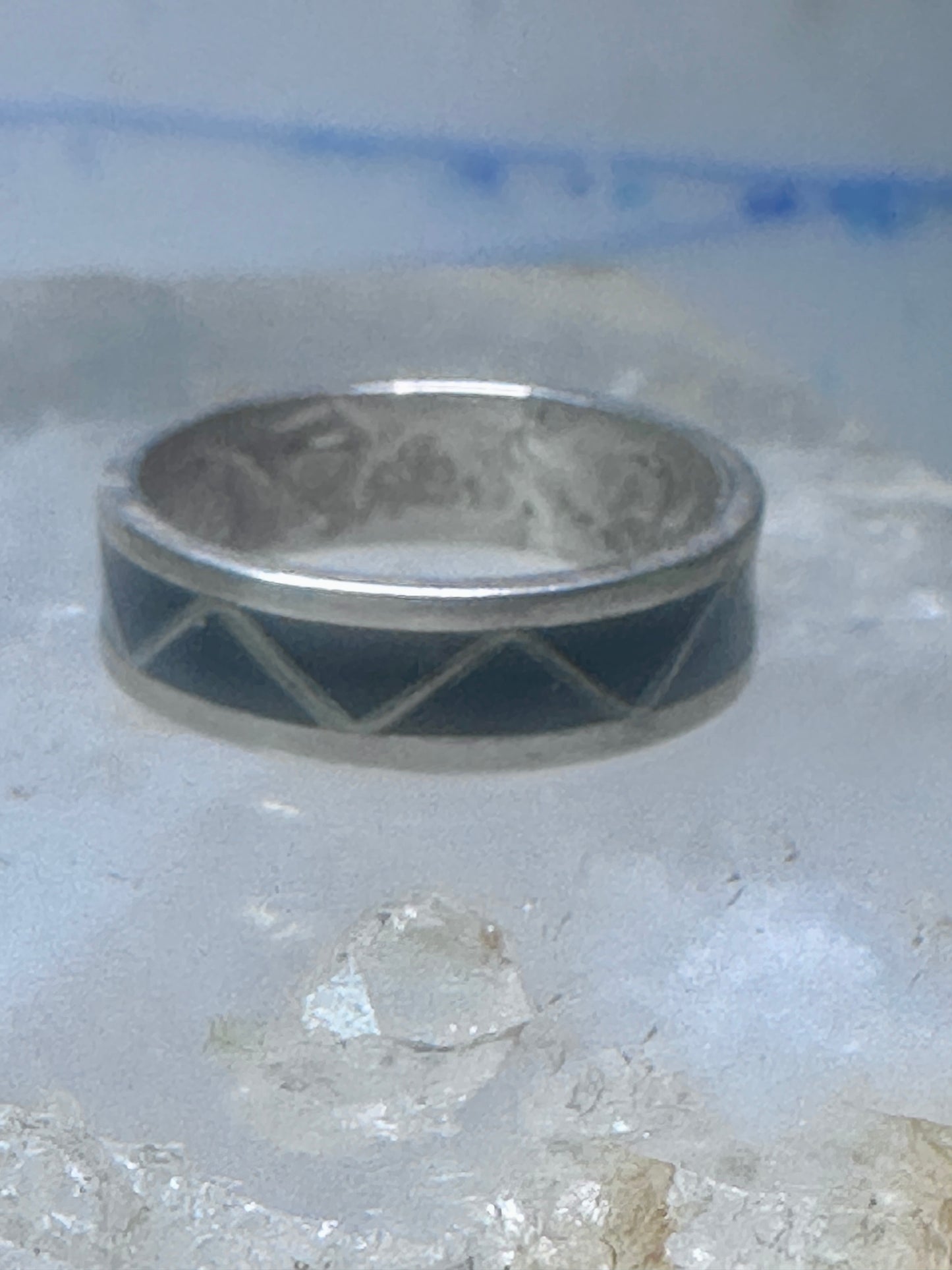 Zuni ring wedding  sterling silver band onyx size 9 men women