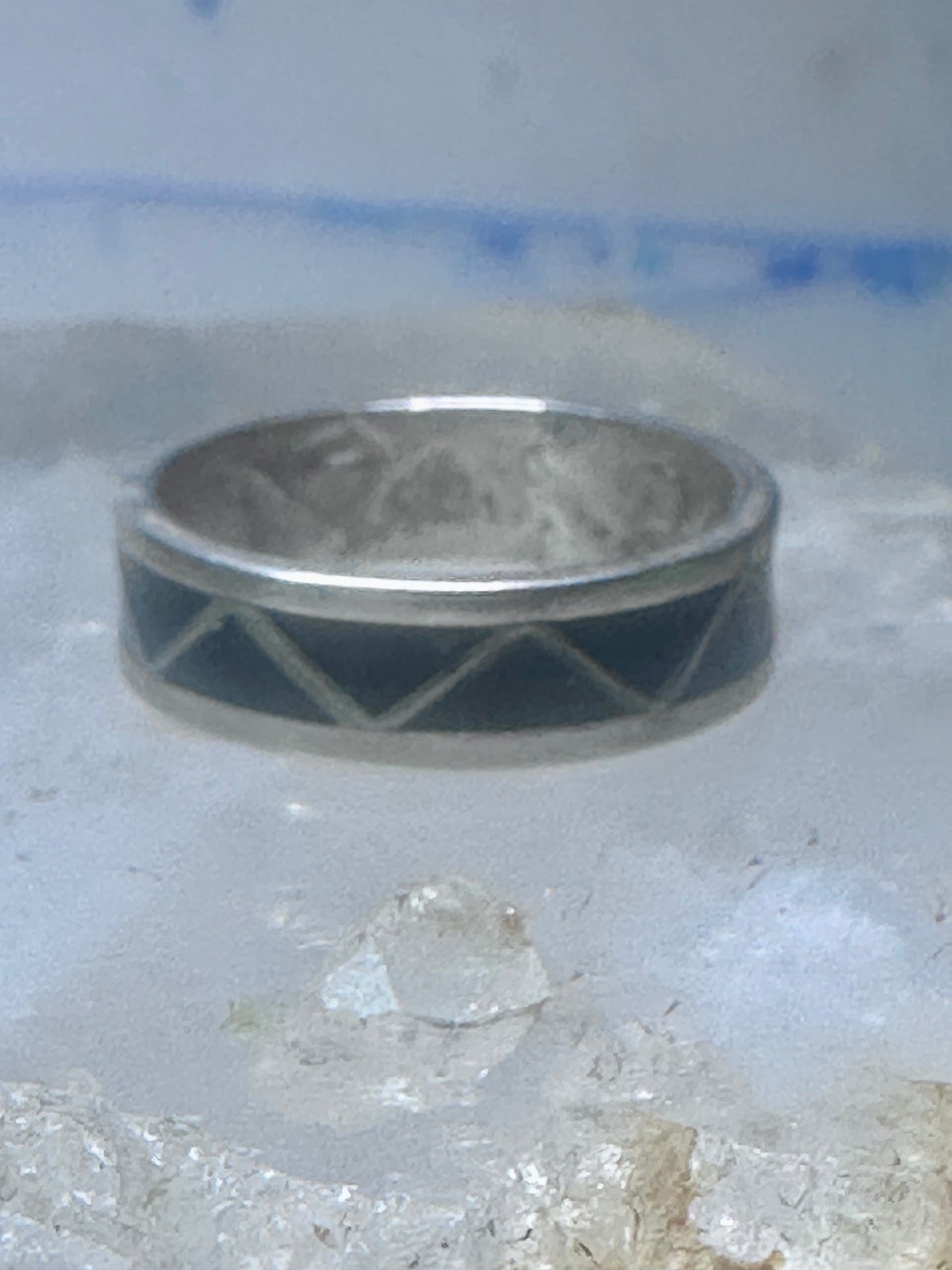 Zuni ring wedding  sterling silver band onyx size 9 men women