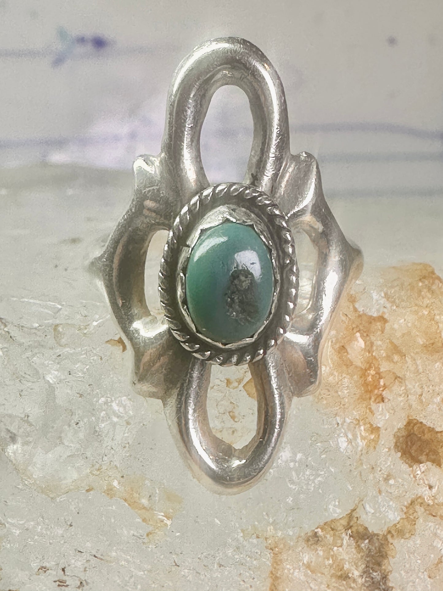 Navajo Sand Cast Ring Turquoise size 7.50 southwest sterling silver women girls