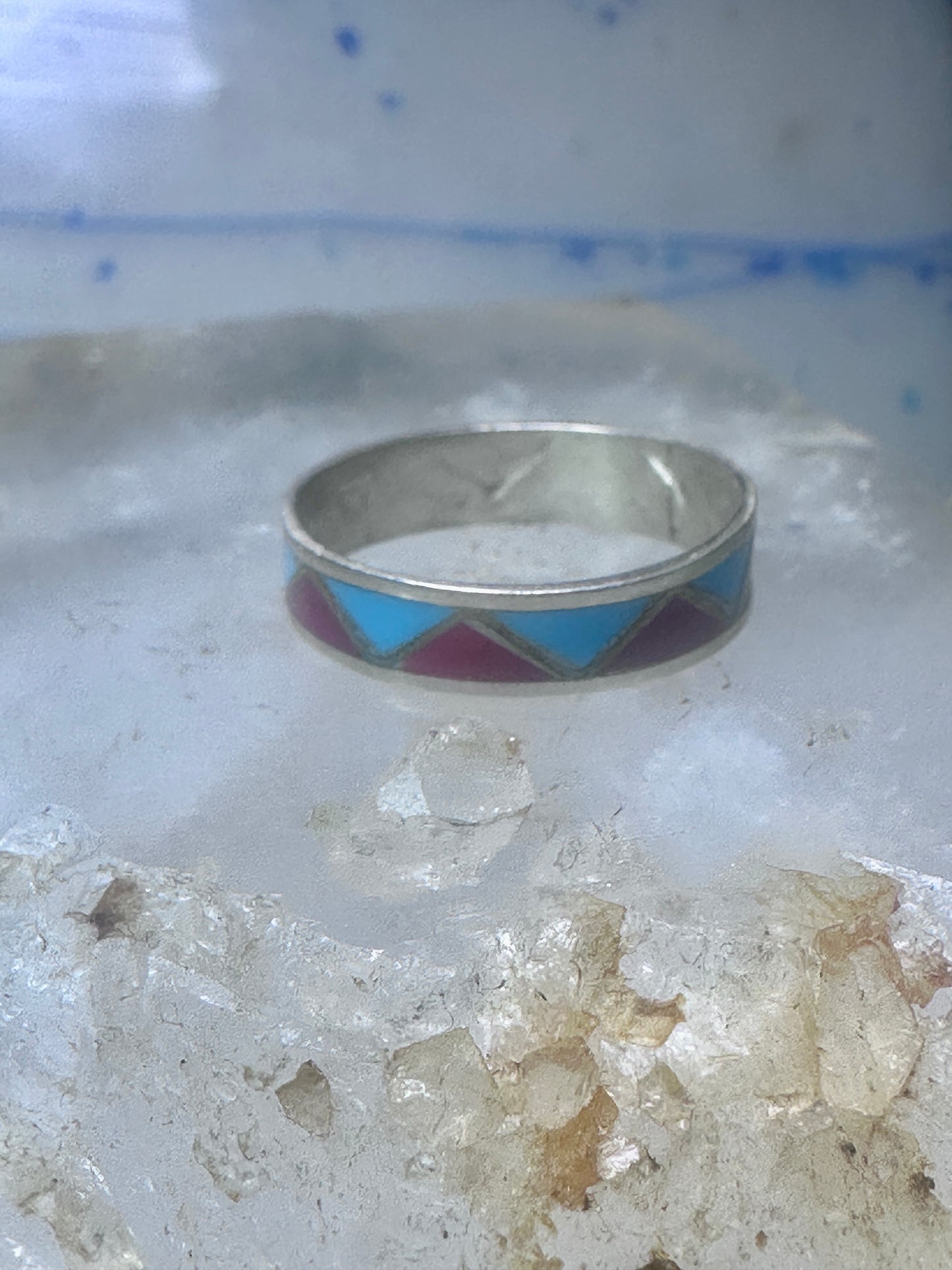 Zuni ring wedding band  sterling silver turquoise coral chips size 9.50 men women
