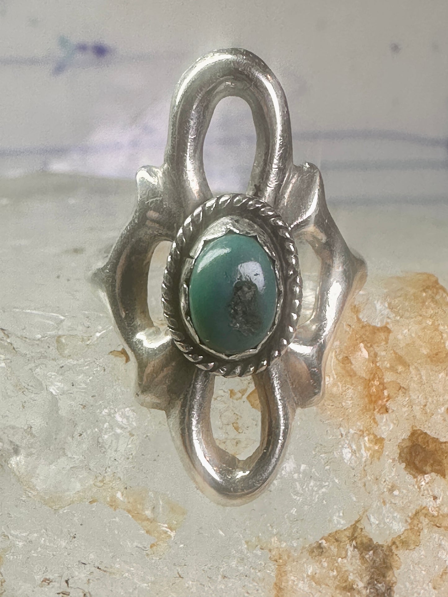 Navajo Sand Cast Ring Turquoise size 7.50 southwest sterling silver women girls