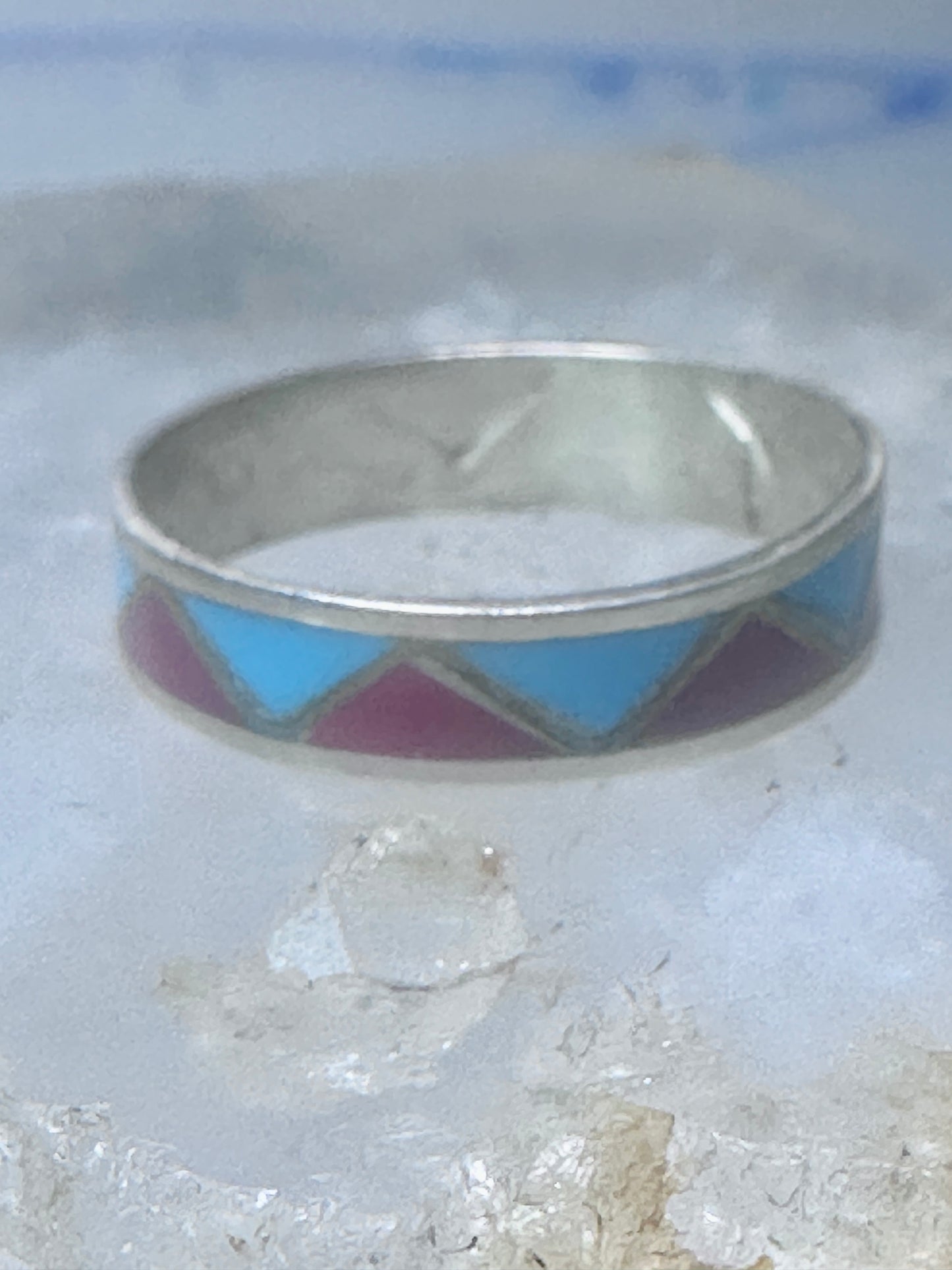 Zuni ring wedding band  sterling silver turquoise coral chips size 9.50 men women