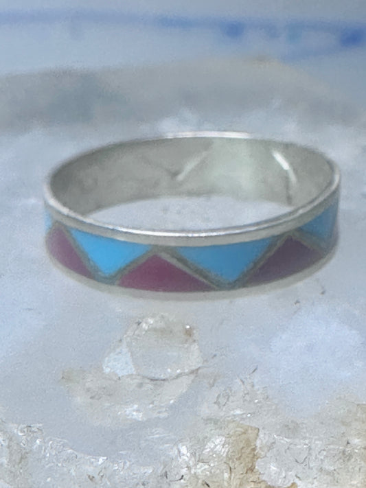Zuni ring wedding band  sterling silver turquoise coral chips size 9.50 men women