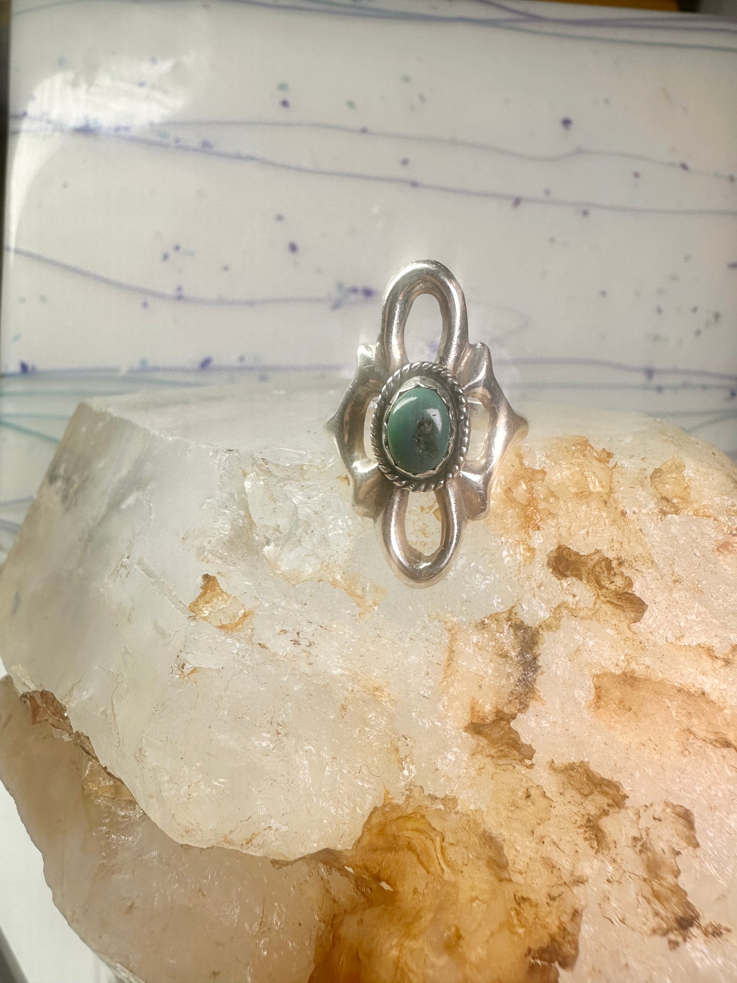 Navajo Sand Cast Ring Turquoise size 7.50 southwest sterling silver women girls