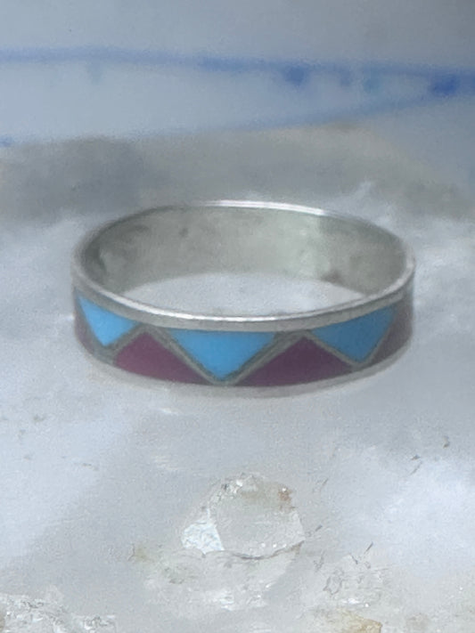 Zuni ring wedding band  sterling silver turquoise coral chips size 9.50 men women
