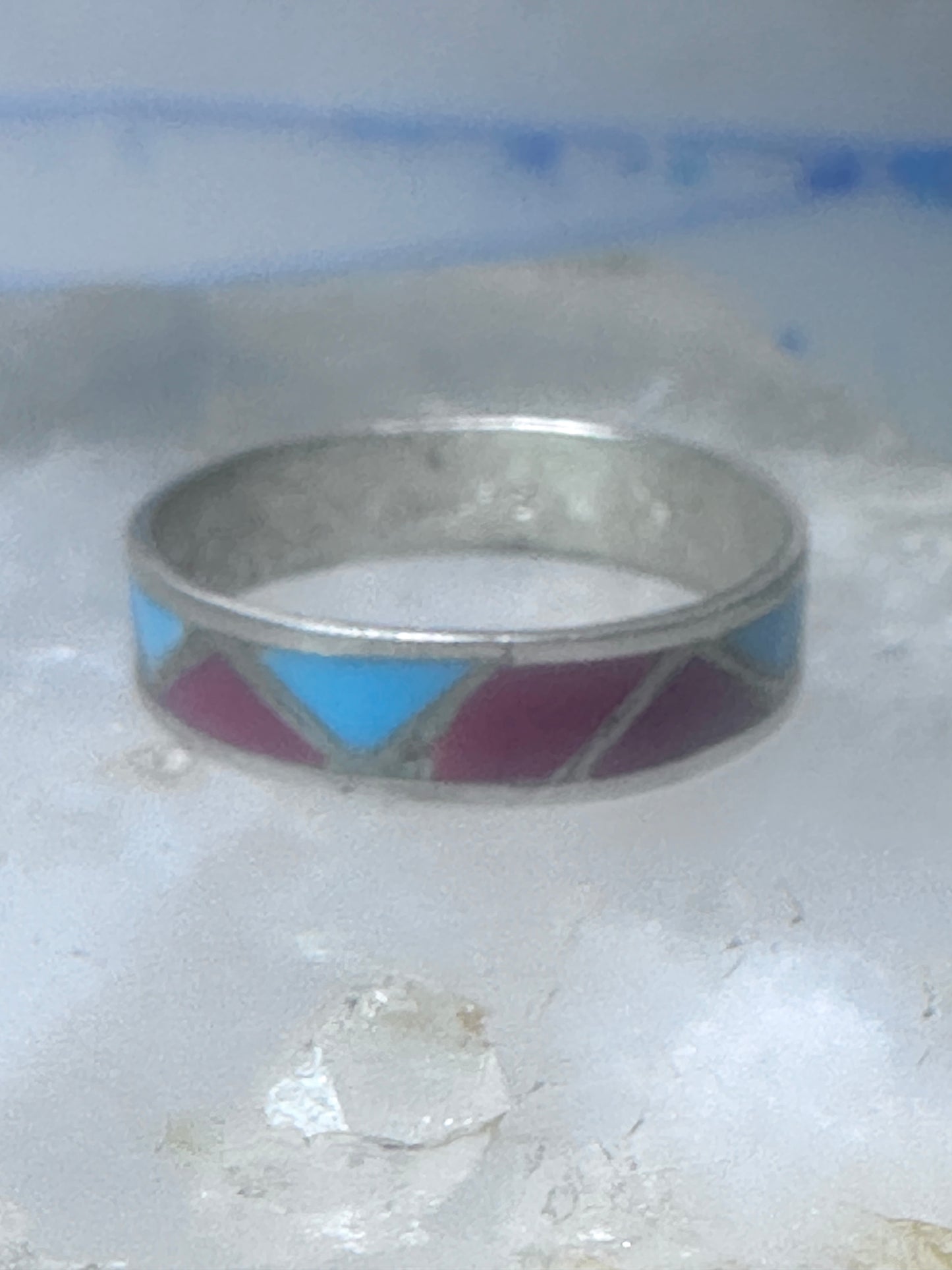 Zuni ring wedding band  sterling silver turquoise coral chips size 9.50 men women