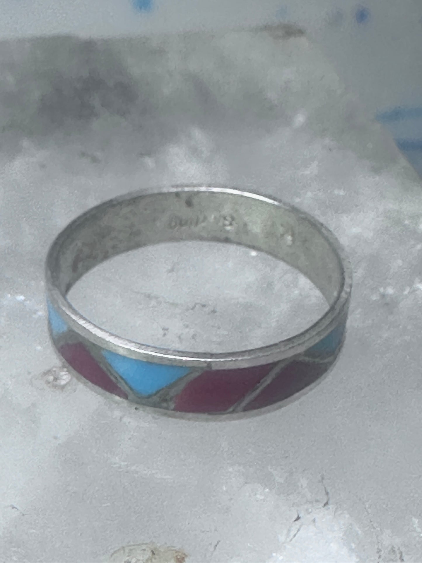 Zuni ring wedding band  sterling silver turquoise coral chips size 9.50 men women