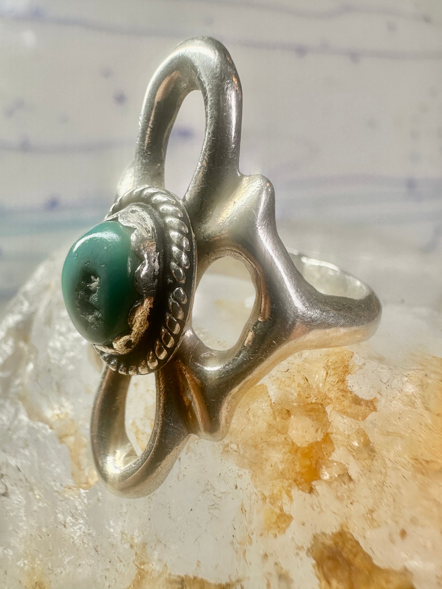 Navajo Sand Cast Ring Turquoise size 7.50 southwest sterling silver women girls