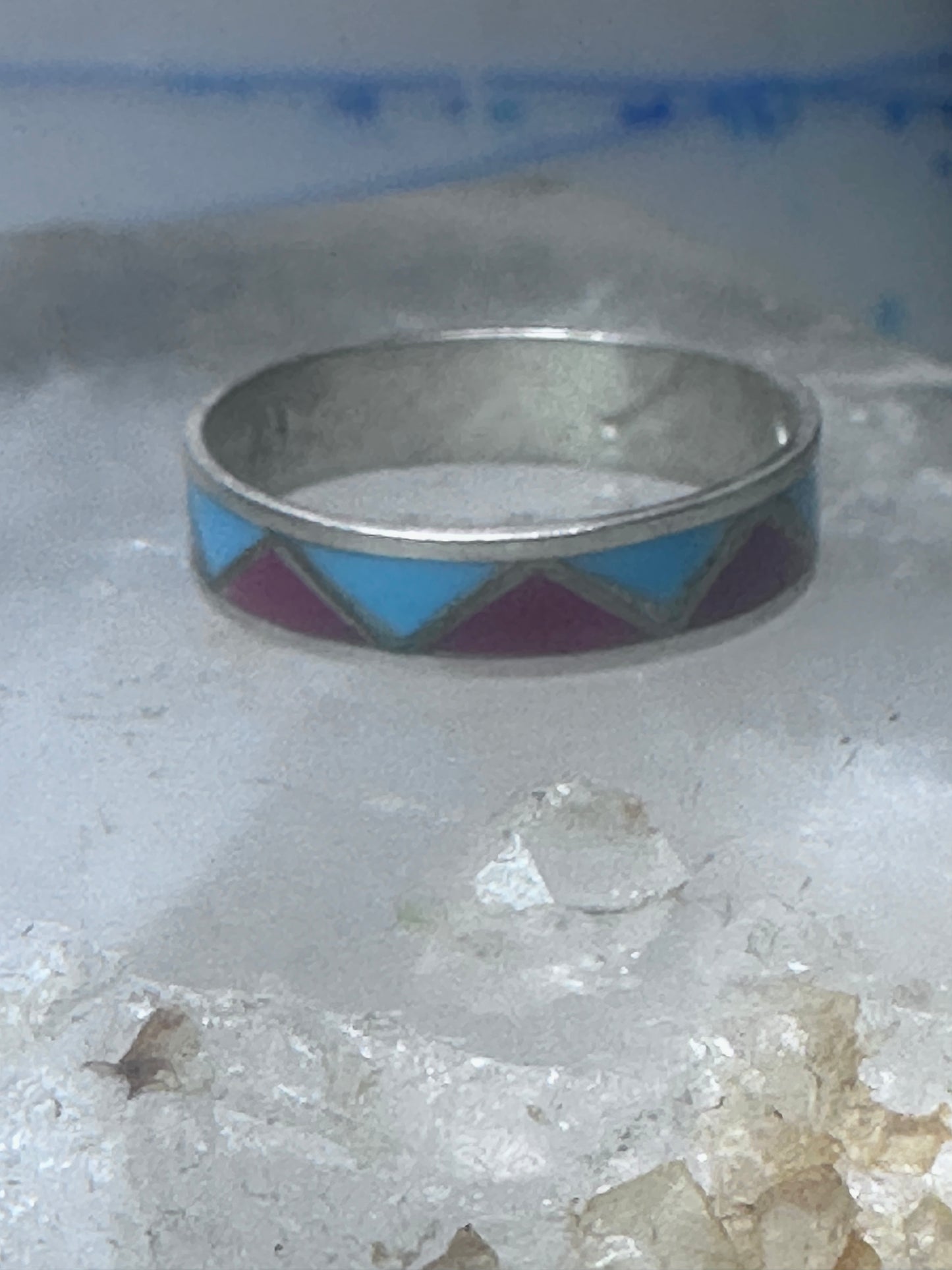 Zuni ring wedding band  sterling silver turquoise coral chips size 9.50 men women