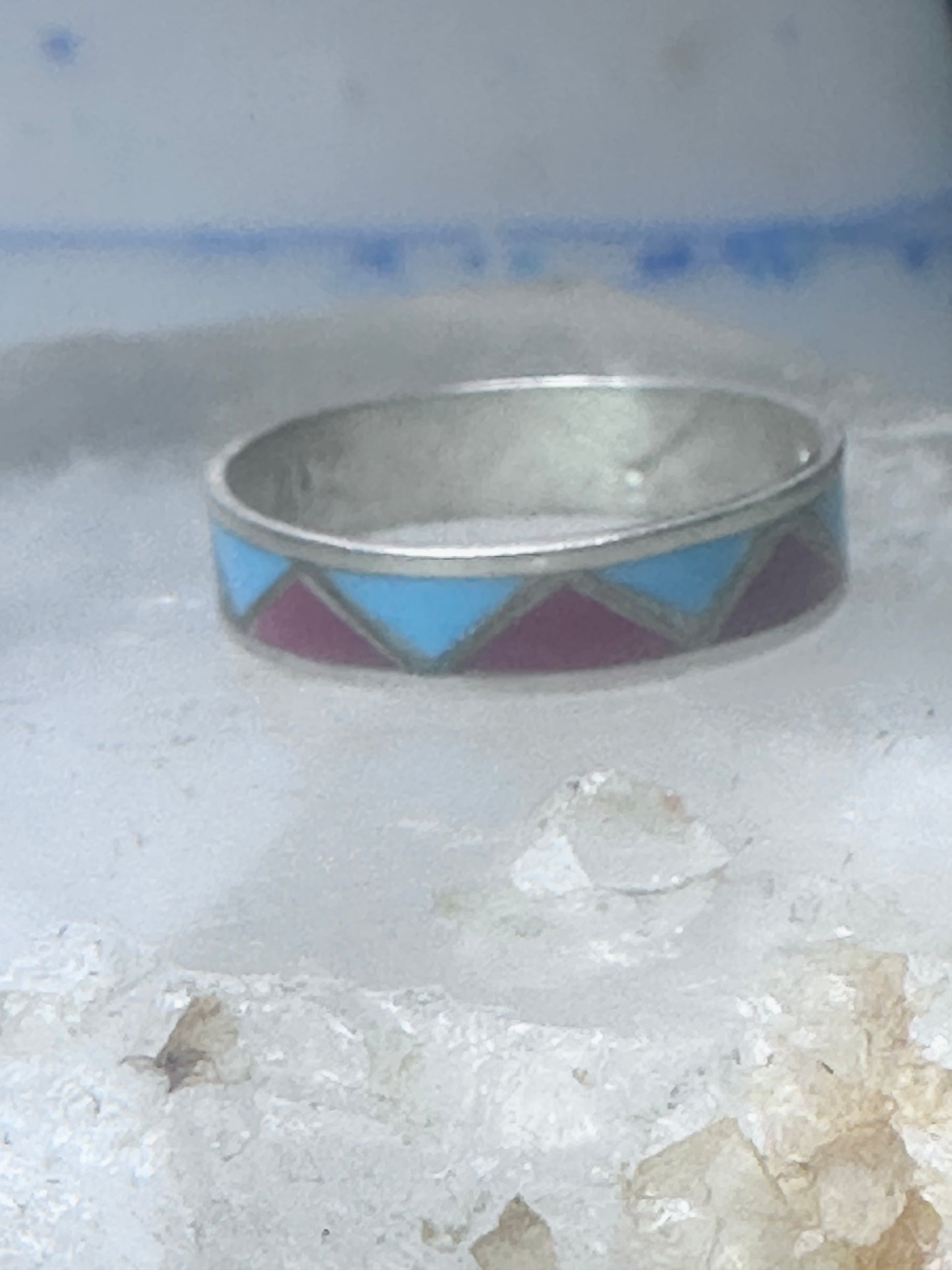 Zuni ring wedding band  sterling silver turquoise coral chips size 9.50 men women