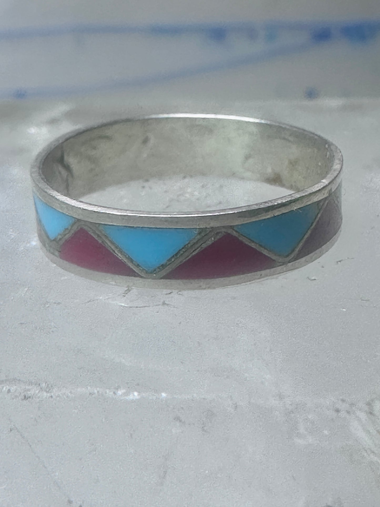 Zuni ring wedding band  sterling silver turquoise coral chips size 9.50 men women