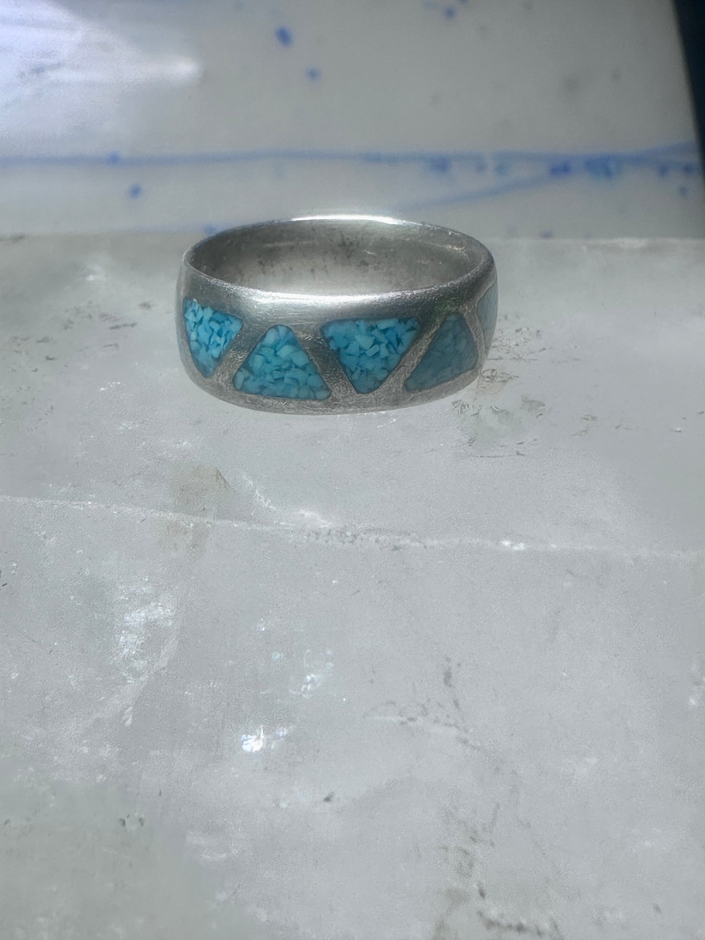 Zuni ring wedding band sterling silver turquoise chips size 6.75 men women