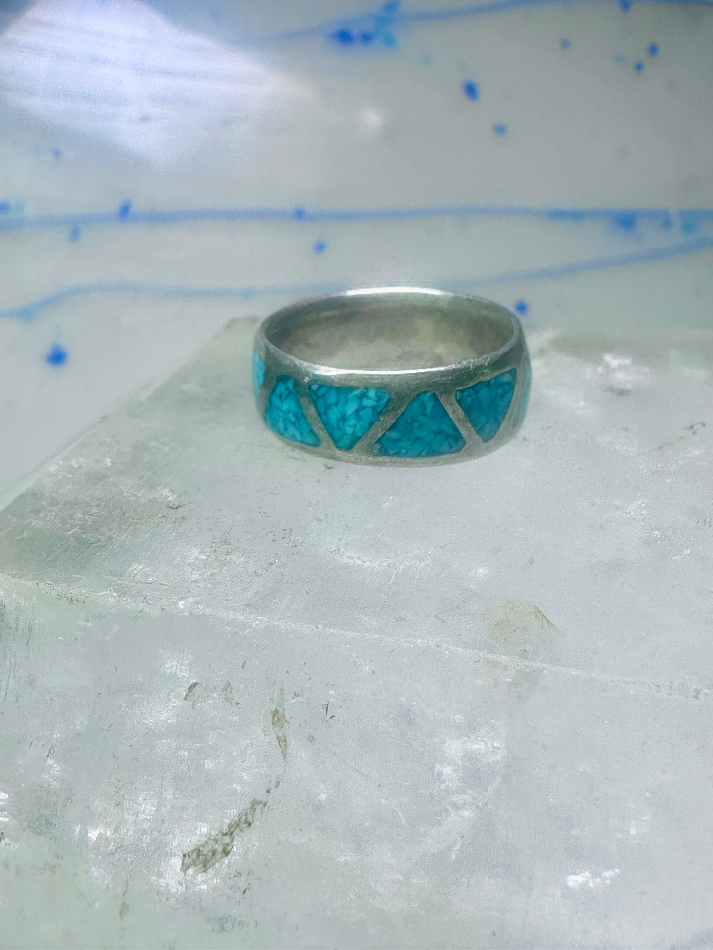 Zuni ring wedding band sterling silver turquoise chips size 6.75 men women