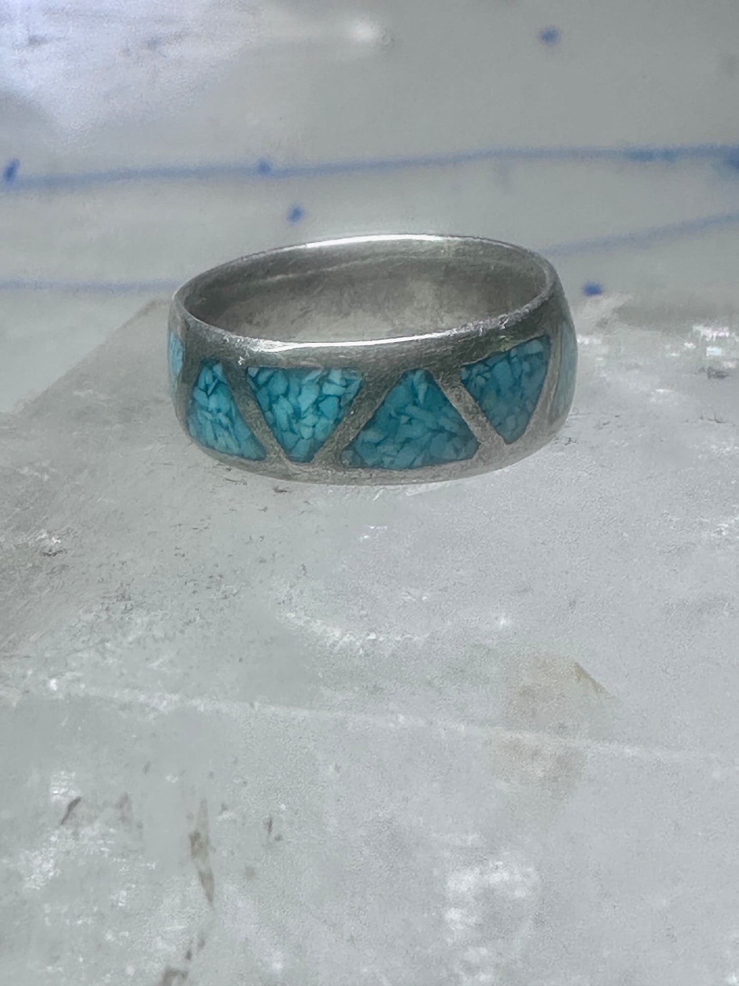 Zuni ring wedding band sterling silver turquoise chips size 6.75 men women