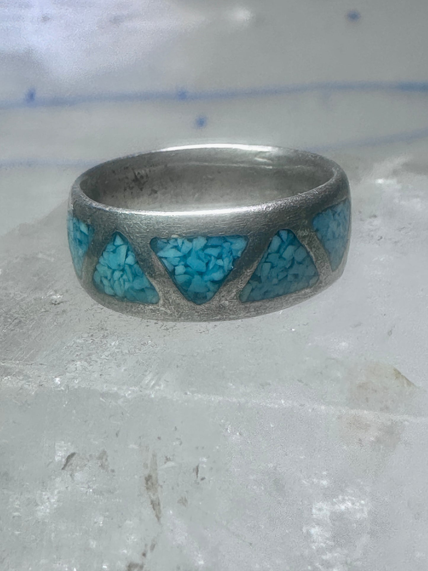 Zuni ring wedding band sterling silver turquoise chips size 6.75 men women