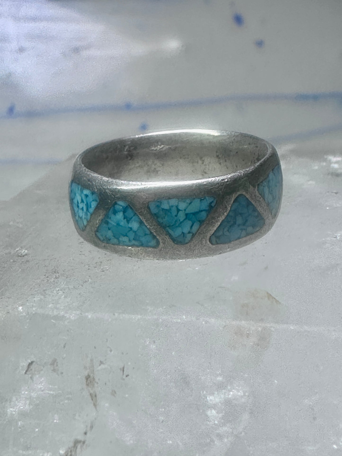 Zuni ring wedding band sterling silver turquoise chips size 6.75 men women
