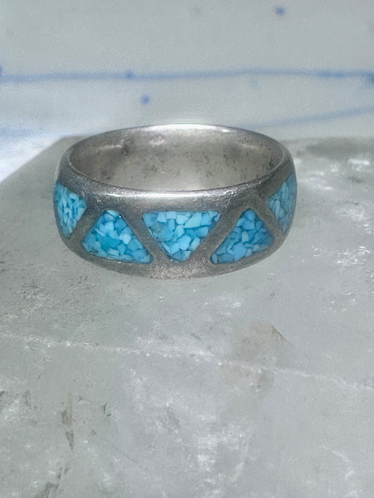 Zuni ring wedding band sterling silver turquoise chips size 6.75 men women