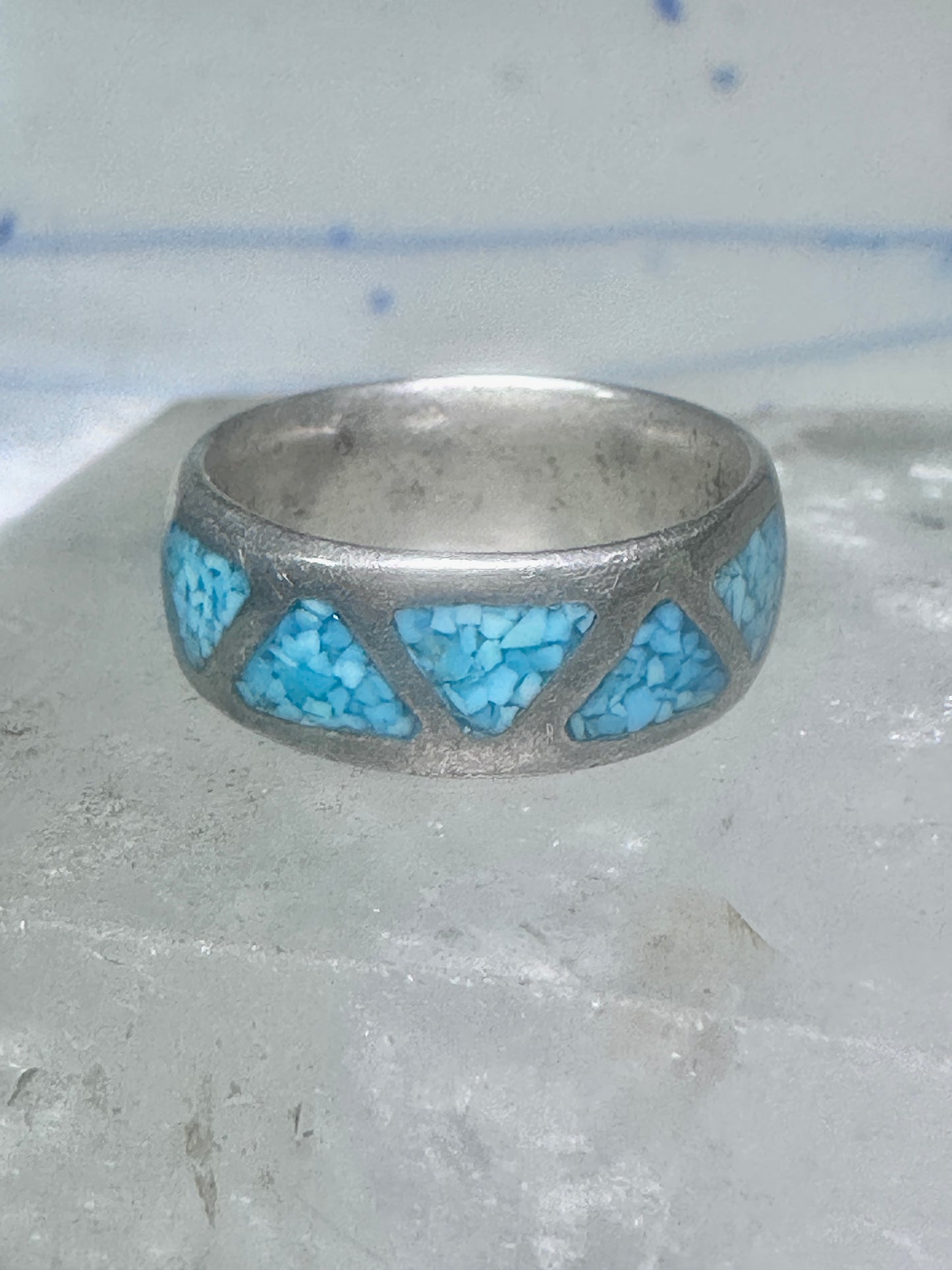 Zuni ring wedding band sterling silver turquoise chips size 6.75 men women
