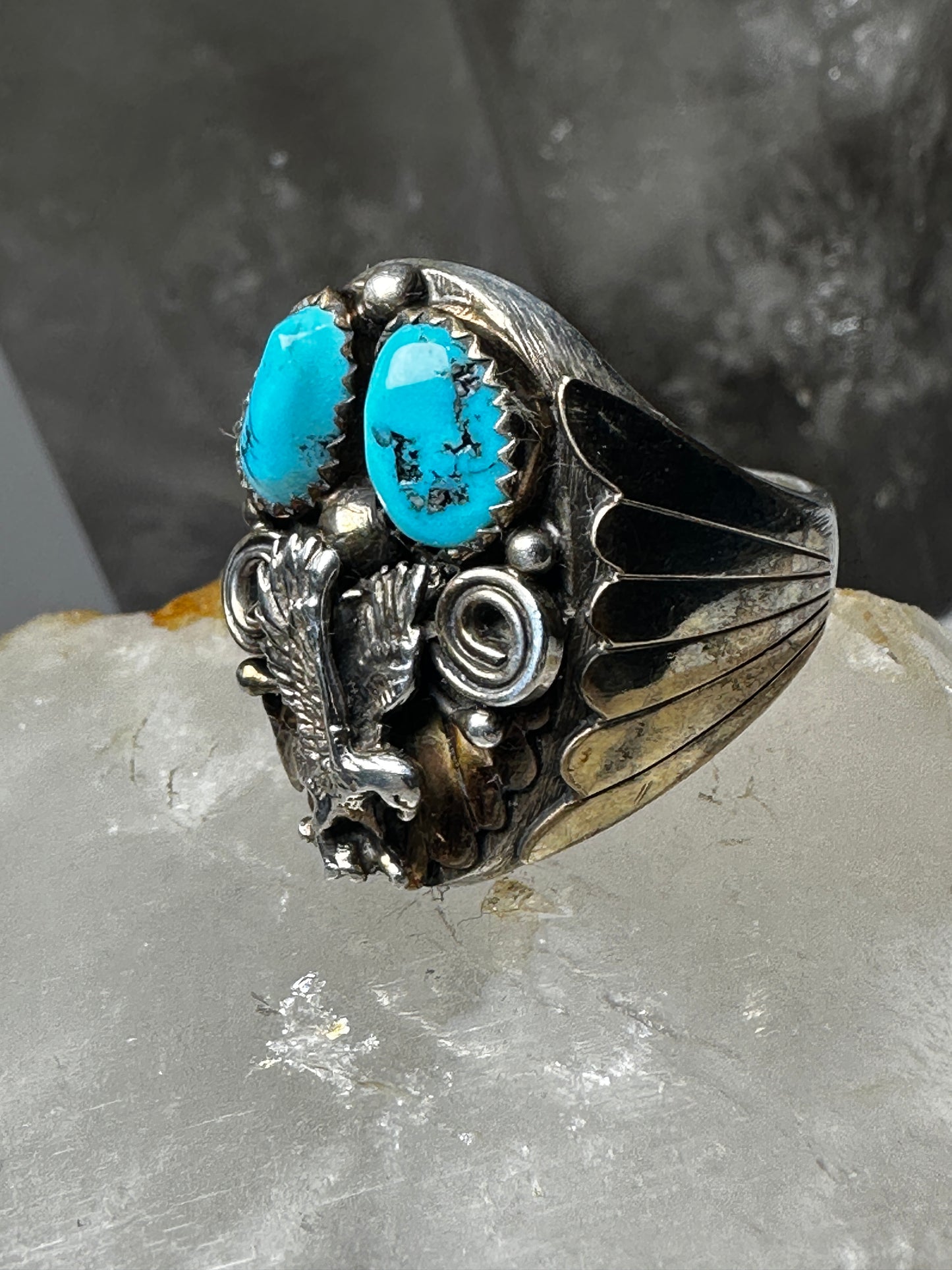 Eagle ring size 12 Navajo signed AL turquoise  sterling silver women men