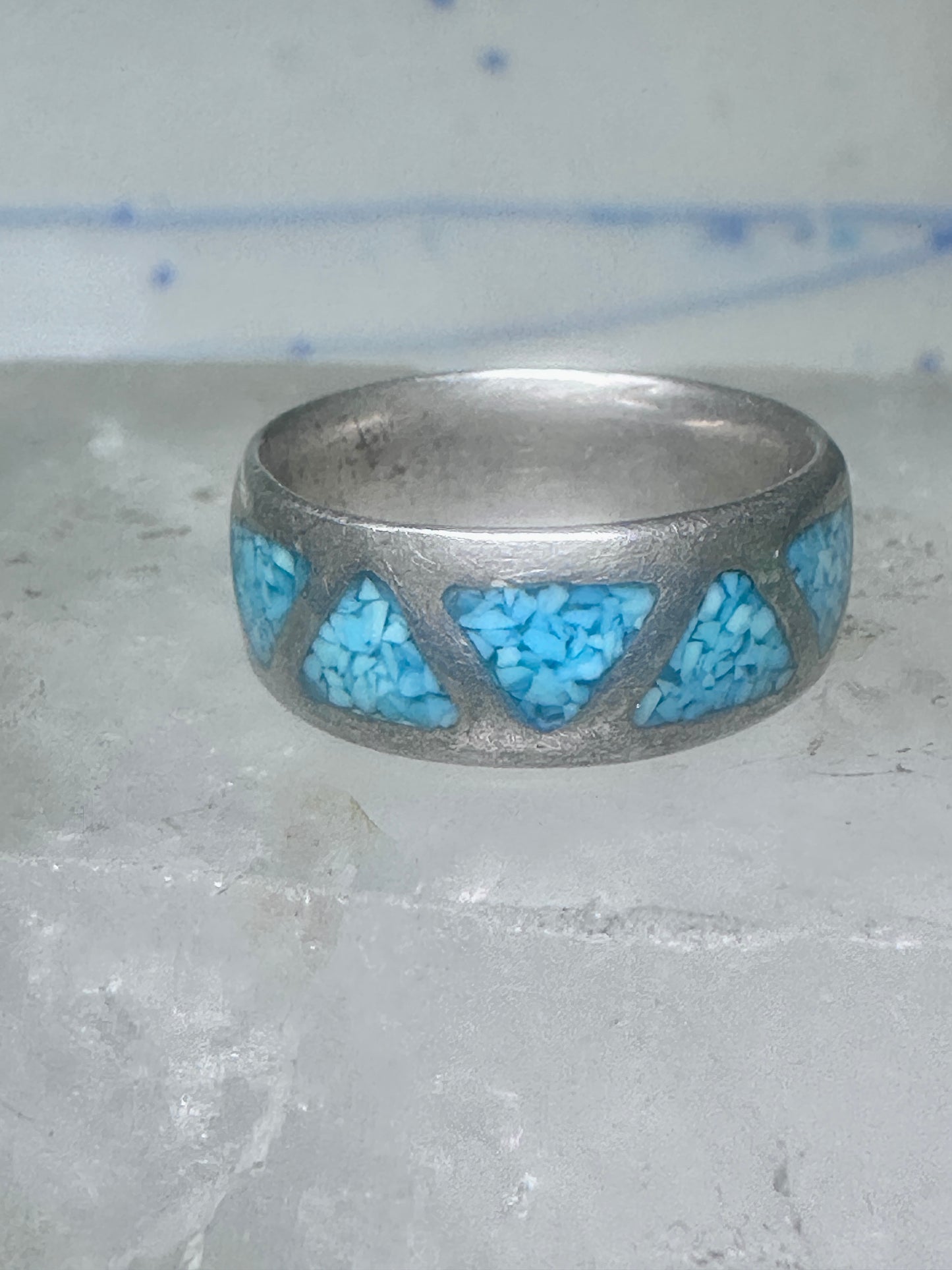 Zuni ring wedding band sterling silver turquoise chips size 6.75 men women