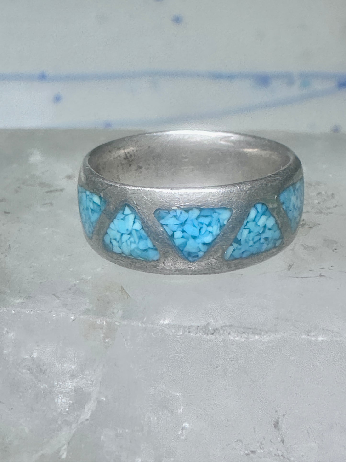 Zuni ring wedding band sterling silver turquoise chips size 6.75 men women