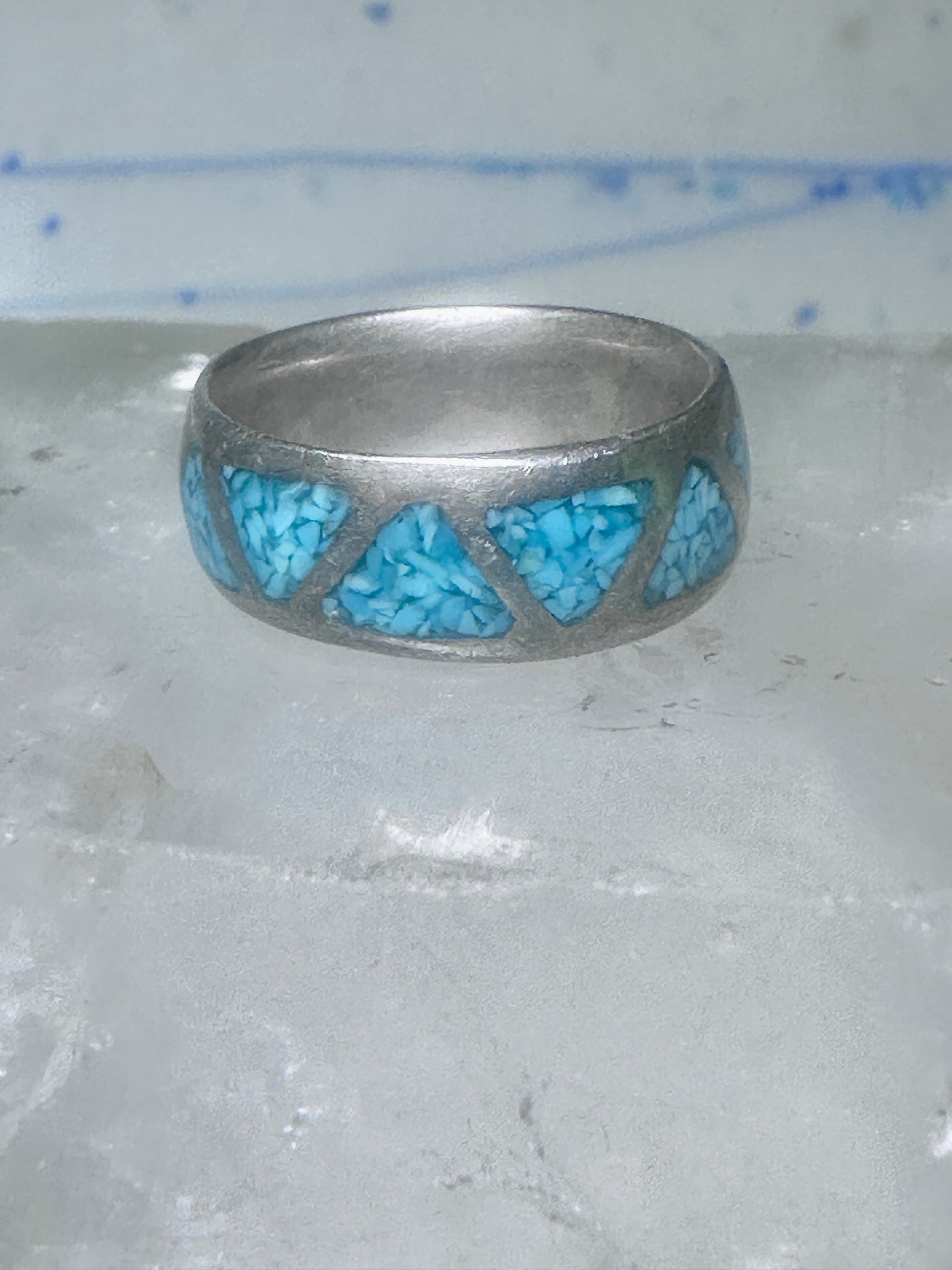 Zuni ring wedding band sterling silver turquoise chips size 6.75 men women