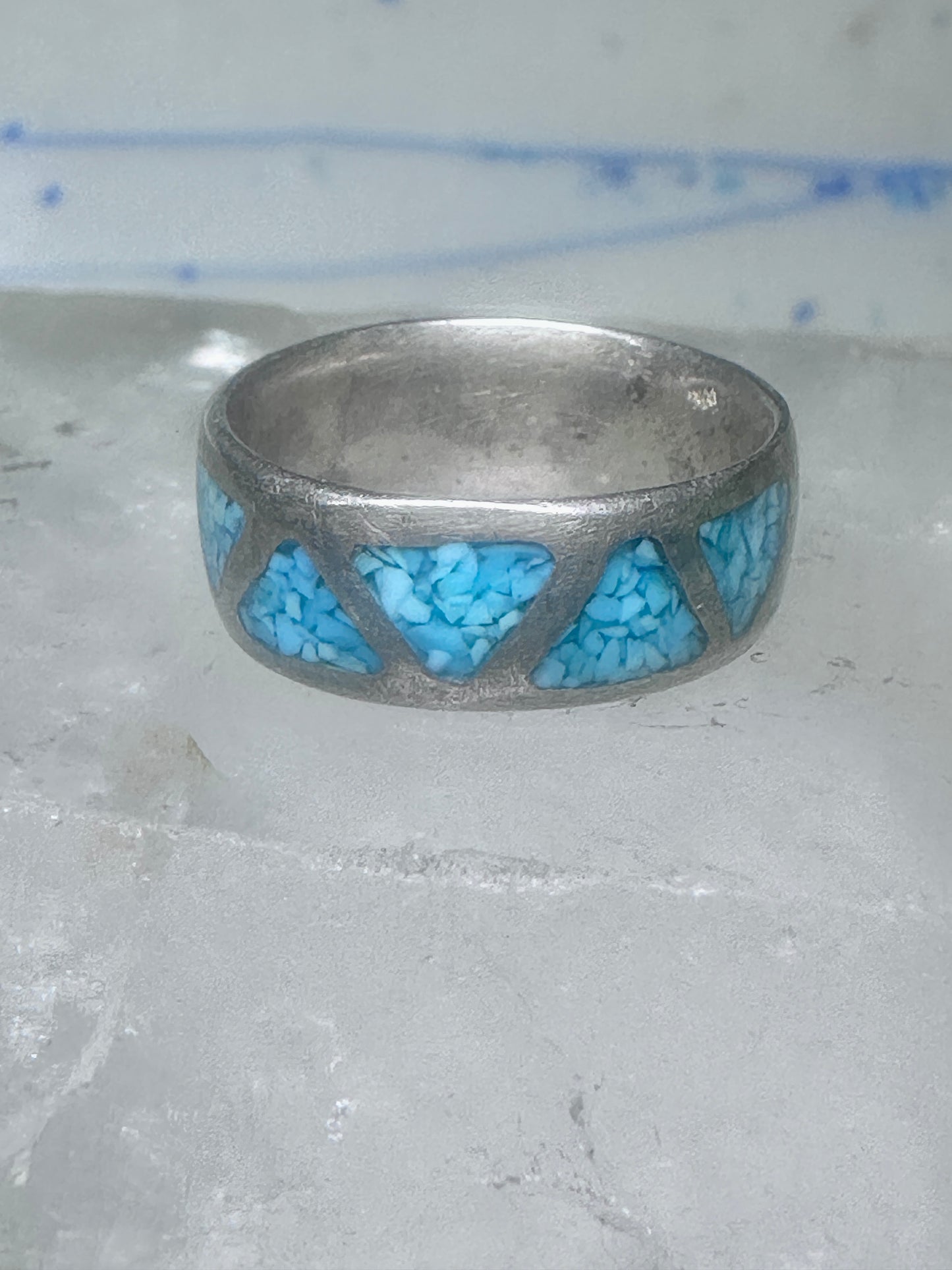 Zuni ring wedding band sterling silver turquoise chips size 6.75 men women