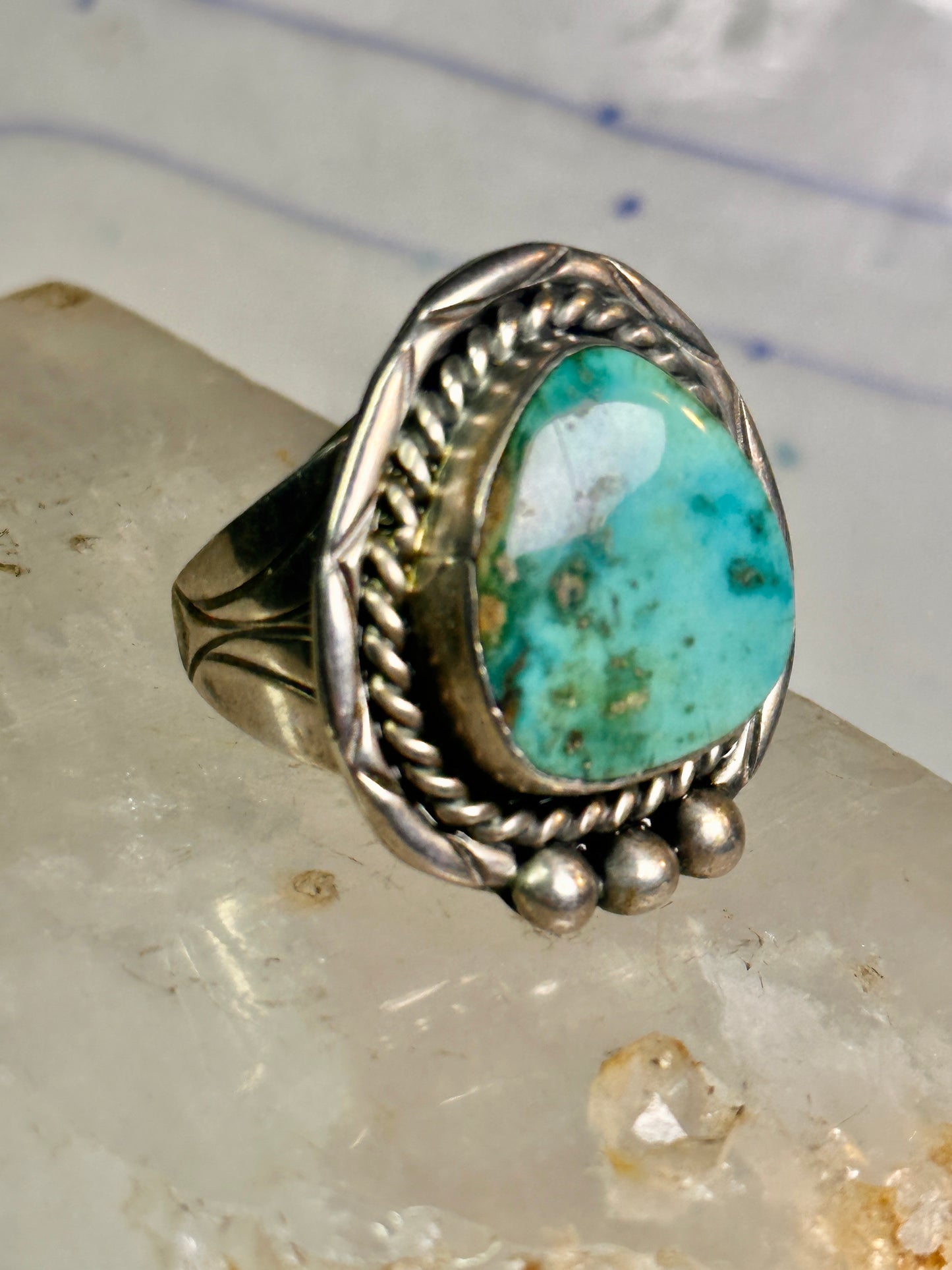 Navajo ring large turquoise vintage sterling silver size 11 women men