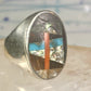 Navajo Abalone Ring Coral Turquoise size 11 sterling silver women men