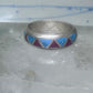 Zuni ring wedding band  sterling silver turquoise coral chips size 7.5 men women