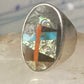 Navajo Abalone Ring Coral Turquoise size 11 sterling silver women men