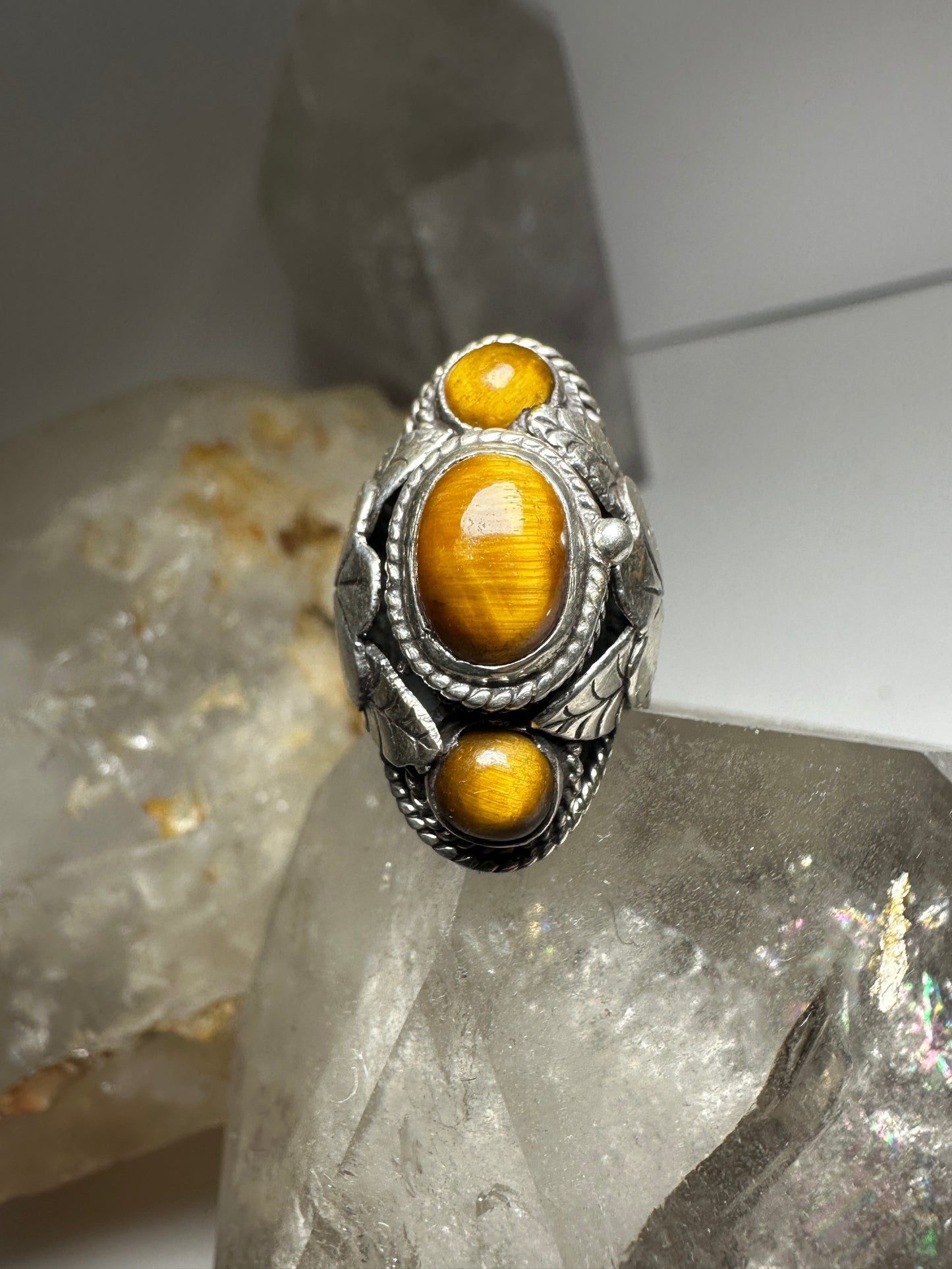 Poison ring  Tiger Eye size 6.50 adj Mexico Taxco sterling silver women