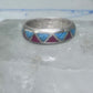 Zuni ring wedding band  sterling silver turquoise coral chips size 7.5 men women