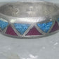 Zuni ring wedding band  sterling silver turquoise coral chips size 7.5 men women