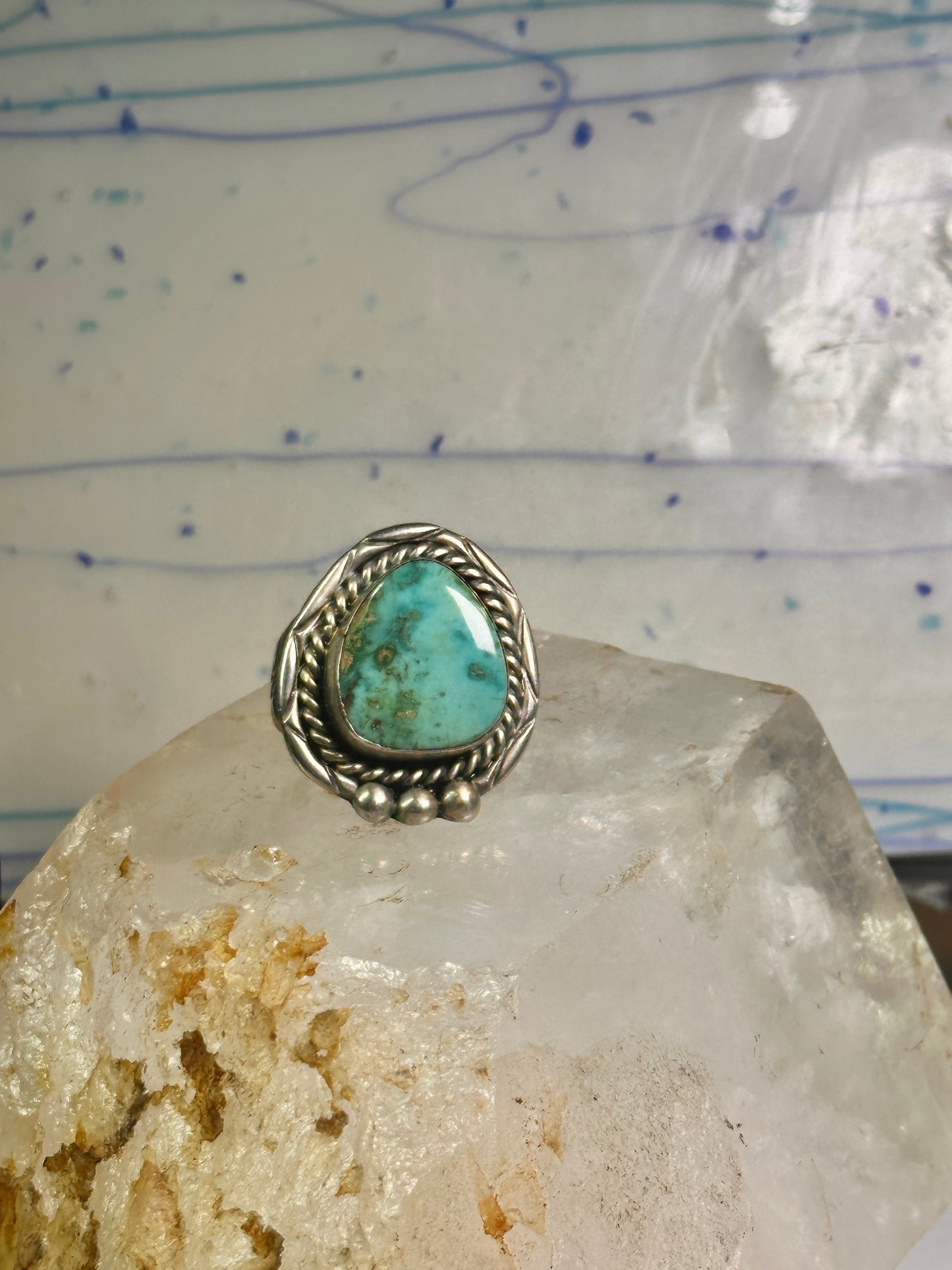 Navajo ring large turquoise vintage sterling silver size 11 women men