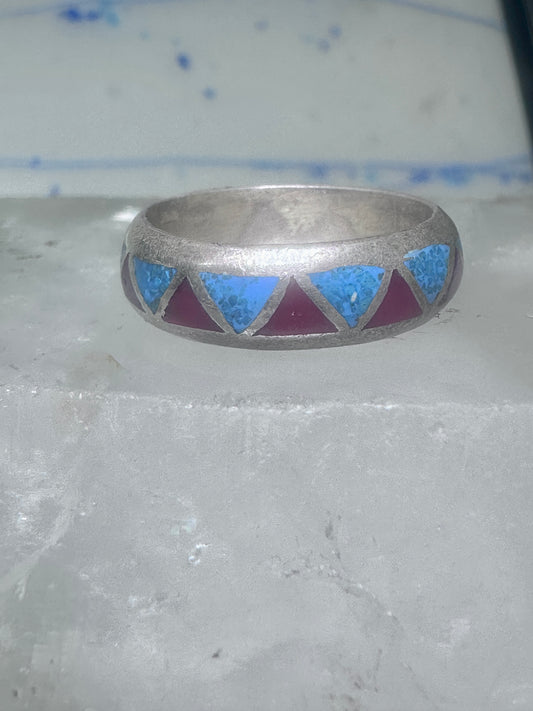 Zuni ring wedding band  sterling silver turquoise coral chips size 7.5 men women