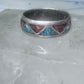 Zuni ring wedding band sterling silver turquoise coral chips size 9.5 men women