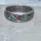 Zuni ring wedding band sterling silver turquoise coral chips size 9.5 men women