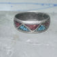 Zuni ring wedding band sterling silver turquoise coral chips size 9.5 men women
