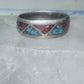 Zuni ring wedding band sterling silver turquoise coral chips size 9.5 men women