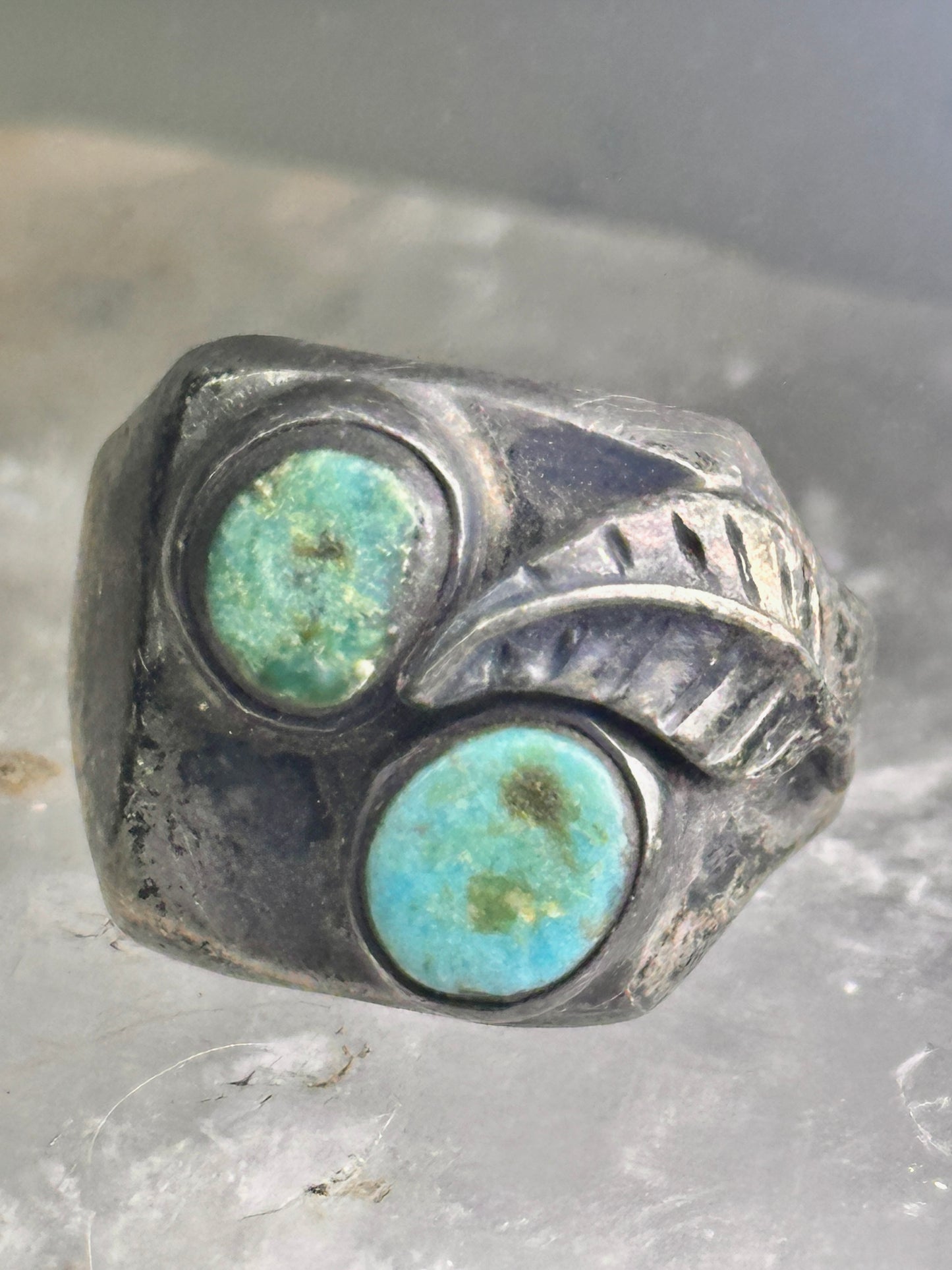 Navajo ring turquoise band leaf vintage sterling silver size 10.25 women men