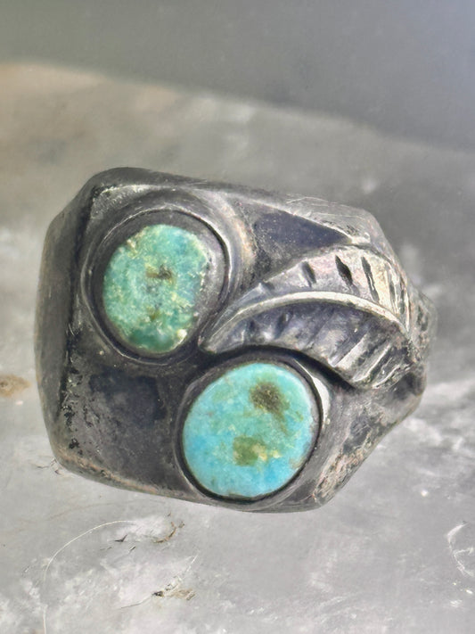 Navajo ring turquoise band leaf vintage sterling silver size 10.25 women men