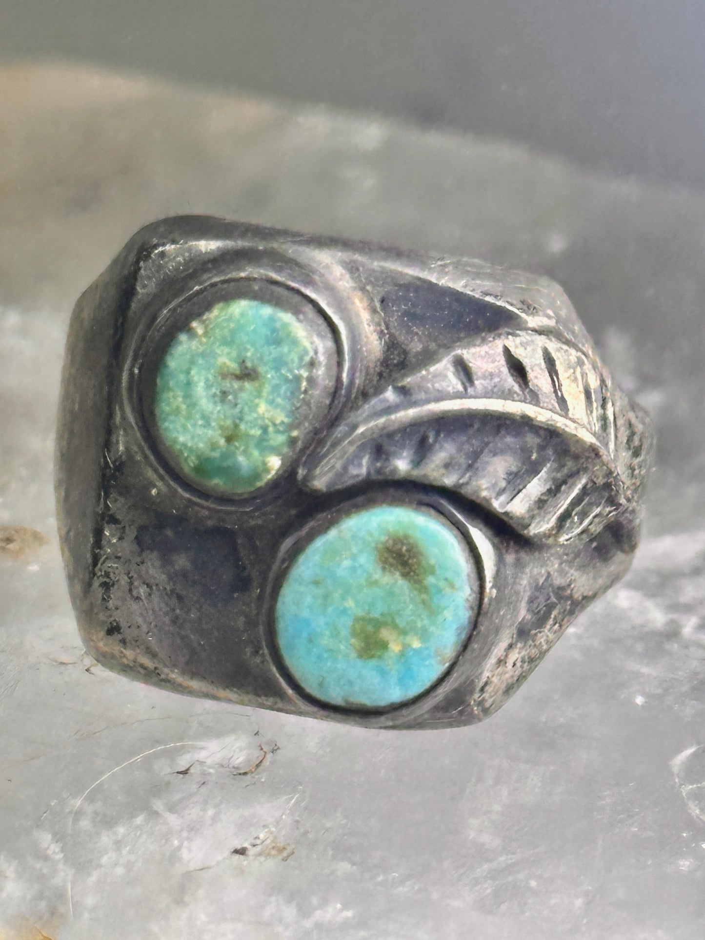 Navajo ring turquoise band leaf vintage sterling silver size 10.25 women men