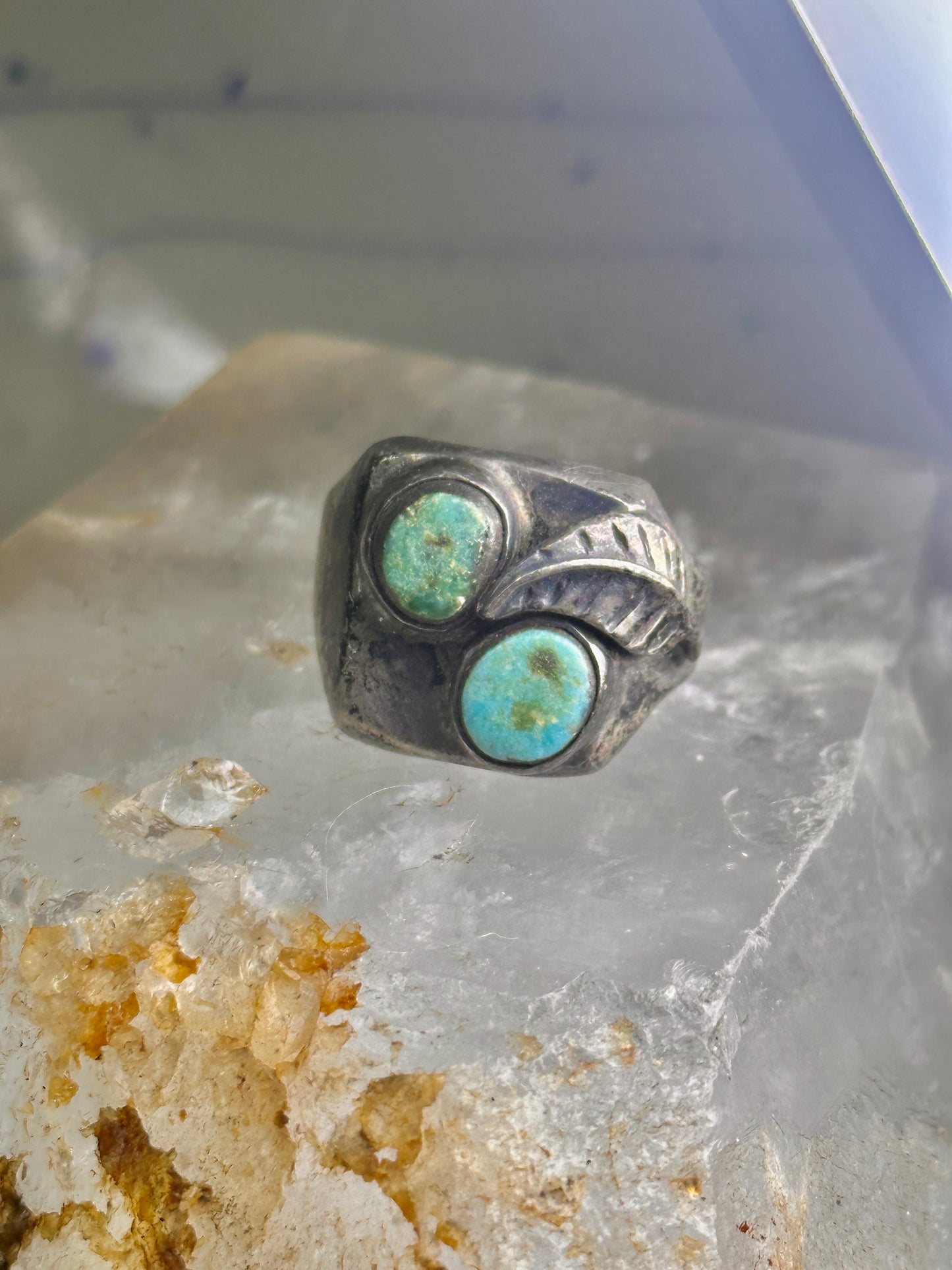 Navajo ring turquoise band leaf vintage sterling silver size 10.25 women men