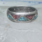 Zuni ring wedding band sterling silver turquoise coral chips size 9.5 men women