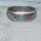 Zuni ring wedding band sterling silver turquoise coral chips size 9.5 men women