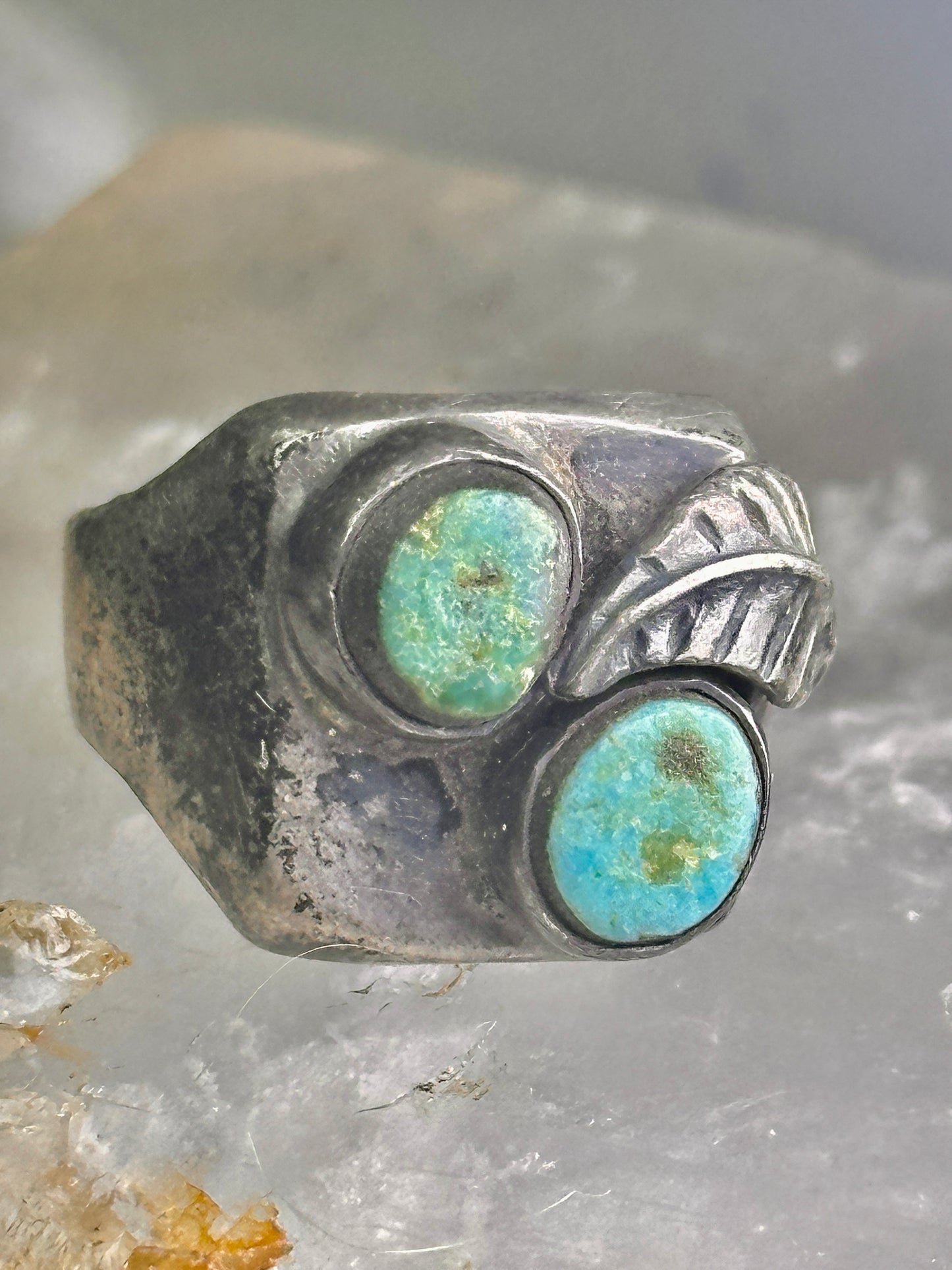 Navajo ring turquoise band leaf vintage sterling silver size 10.25 women men
