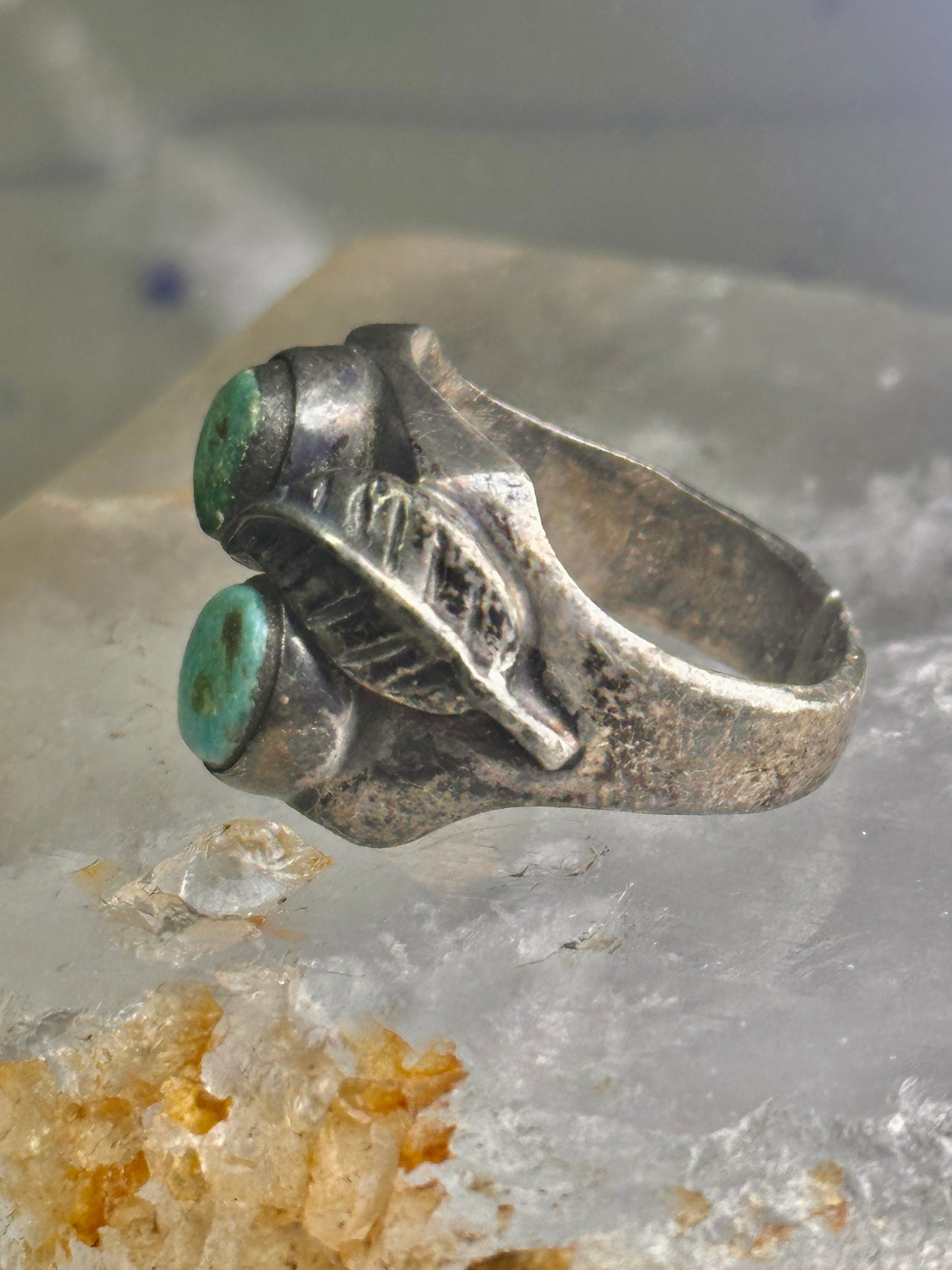Navajo ring turquoise band leaf vintage sterling silver size 10.25 women men