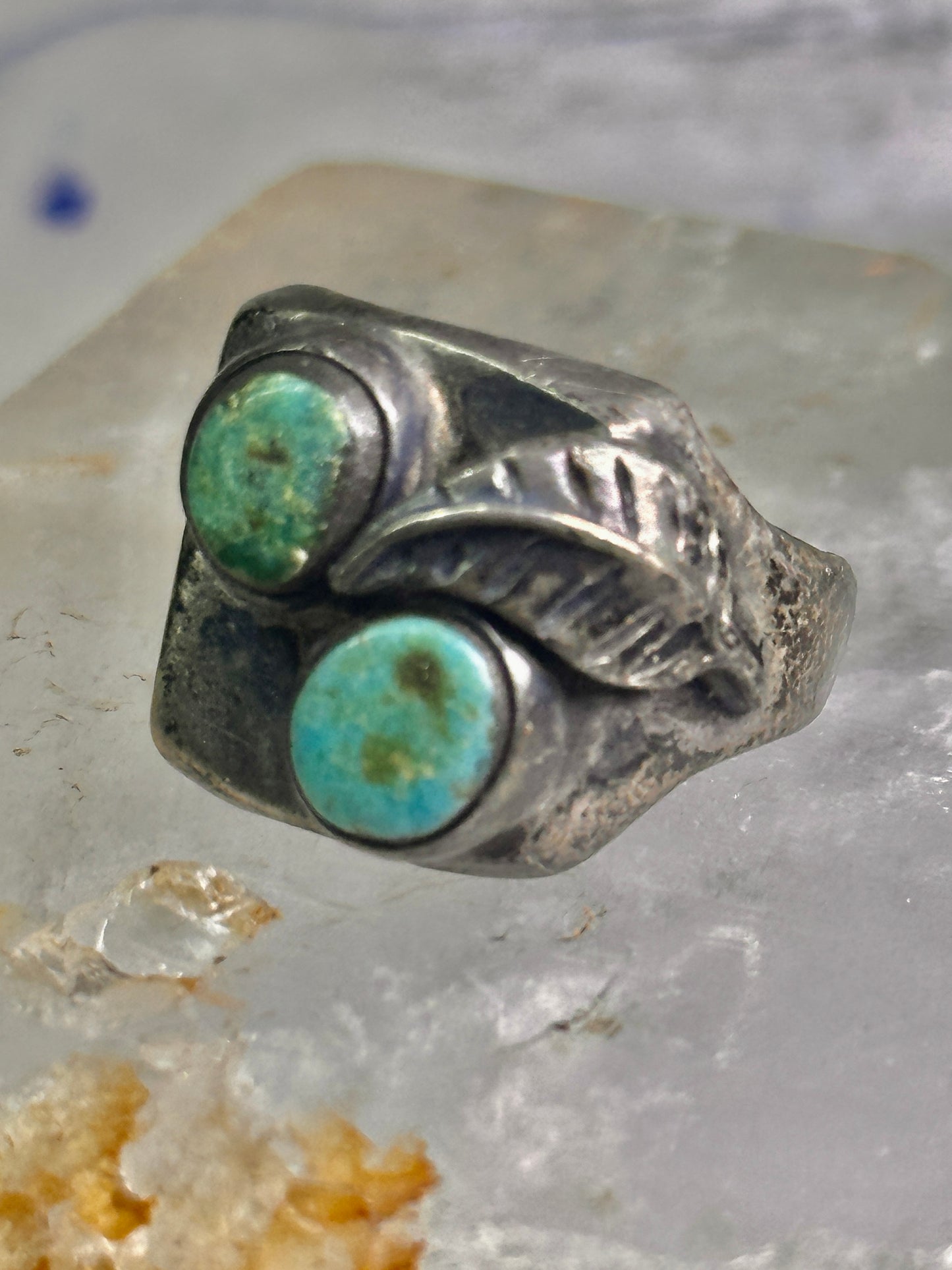 Navajo ring turquoise band leaf vintage sterling silver size 10.25 women men