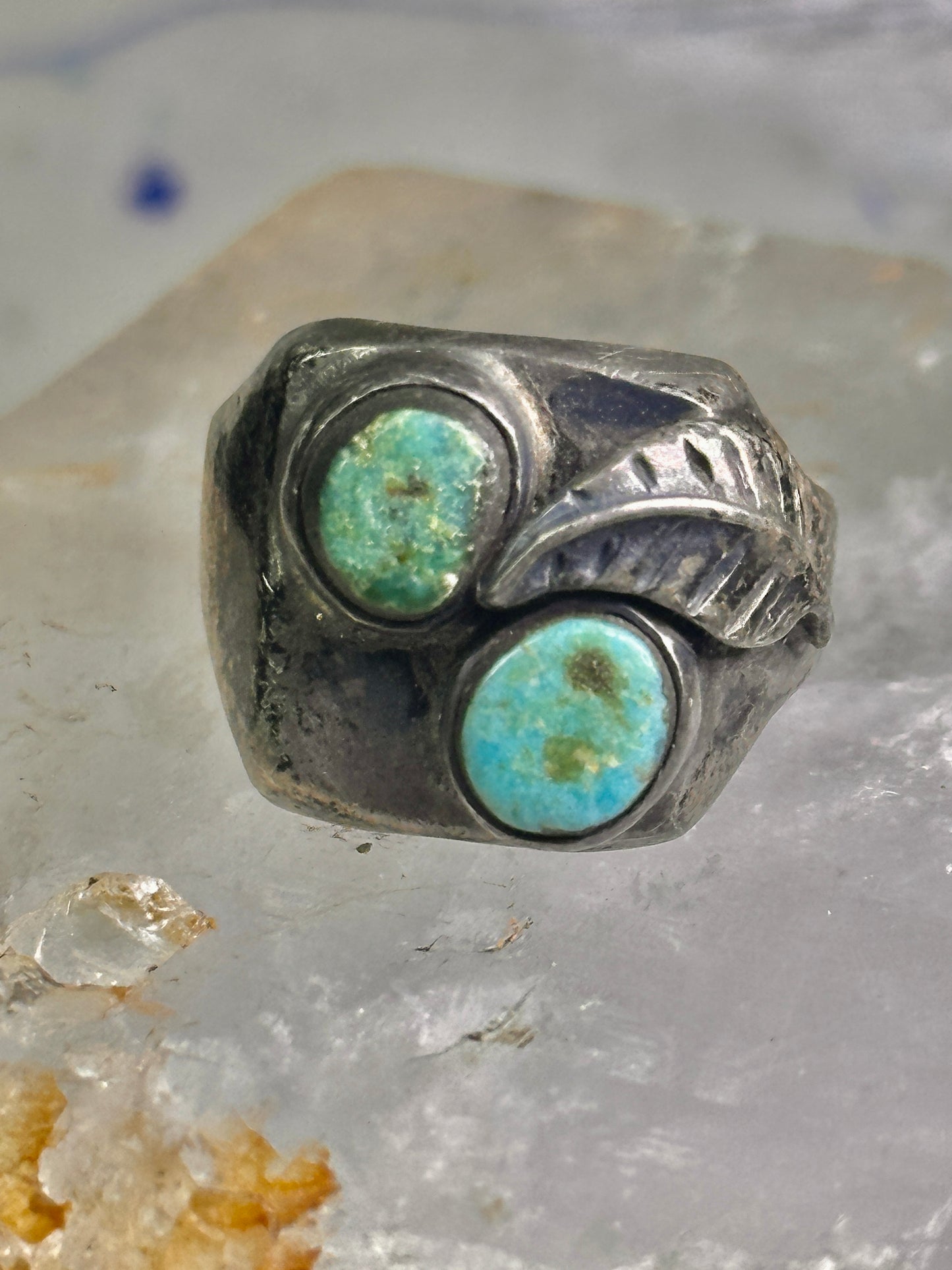 Navajo ring turquoise band leaf vintage sterling silver size 10.25 women men